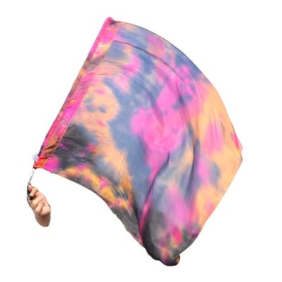 Winged Sirenny 32" Flowy Spinning Silk Flag Poi, Church Praise Prophetic Worship Adoration Dance Banner, Dance Poi Streamer, Beginners Practice Play Silk (black+pink+orange)