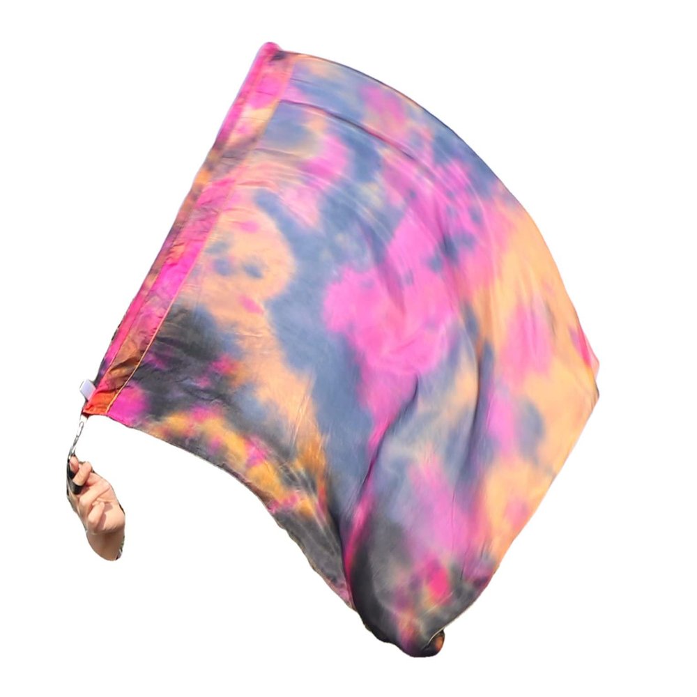 Winged Sirenny 32" Flowy Spinning Silk Flag Poi, Church Praise Prophetic Worship Adoration Dance Banner, Dance Poi Streamer, Beginners Practice Play Silk (black+pink+orange)