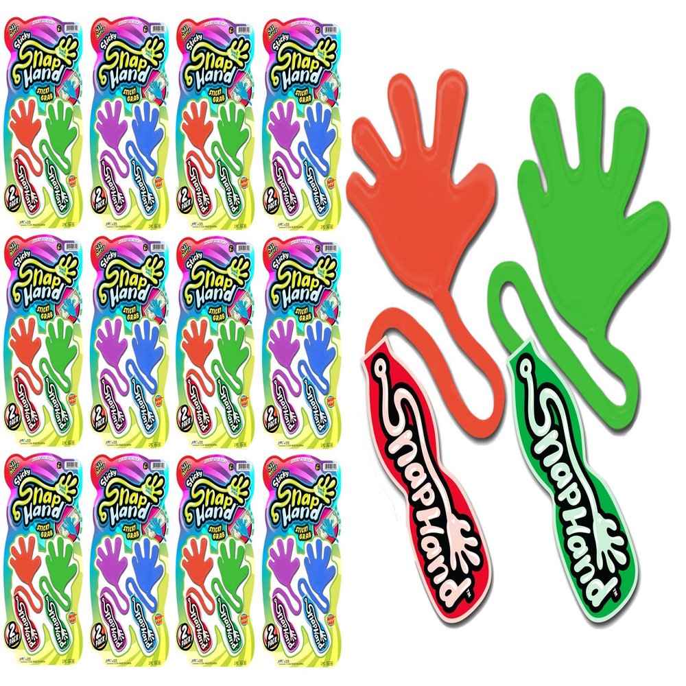 JA-RU Bulk Sticky Hands for Kids (12 Pack; 24 Sticky Hands) Stretchy Slap Hands Sticky Toy | Bulk Party Favors, Goodie Bags Stuffers for Teens, & Middle School Prizes. 315-2s