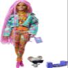 Barbie Extra Doll & Accessories with Long Pink Braids in Teal Floral Jacket & 2-Piece Floral Outfit with DJ Pet Mouse view 1