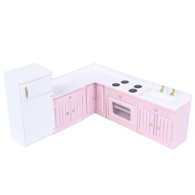 Haomian Dollhouse Kitchen Furniture Kit 1:12 Dollhouse Miniature Wooden Kitchen Cabinet Fridge Set Dining Room Furniture for 1:12 Doll House Miniatures Scenes Accessories
