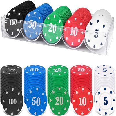 Lynkaye 100 Pcs Poker Chips with Storage Box,Plastic Poker Card Chips with Denomination Printed Number for Texas Home Game Nights Play,Counting,Bingo,Family Game Token