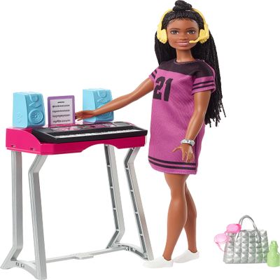 Barbie: Big City, Big Dreams Brooklyn Roberts Doll (11.5-in, Brunette with Braids) & Music Studio Playset with Keyboard & Accessories, Gift for 3 to 7 Year Olds