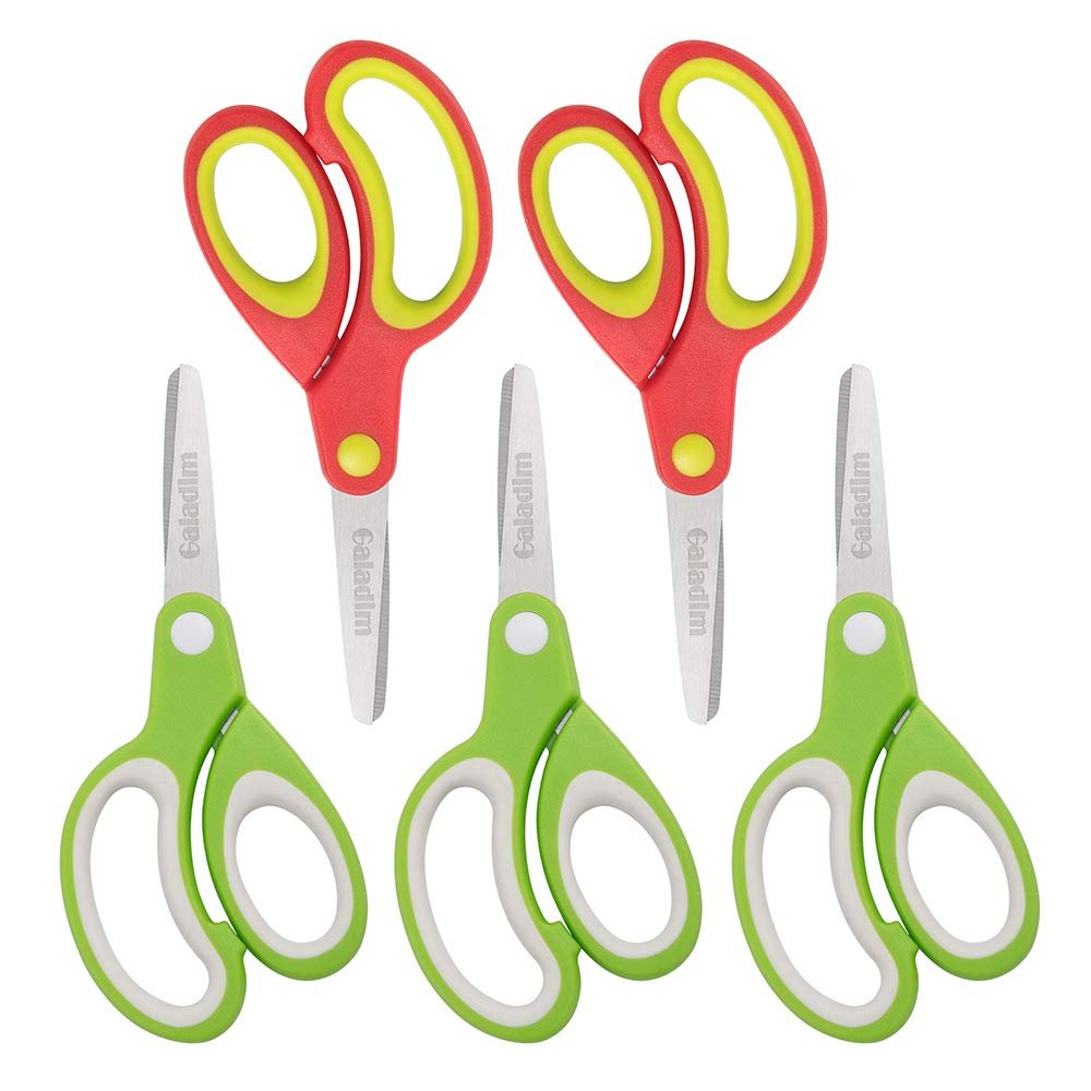 Left-handed Kids Scissors by Galadim (Pack of 5, Rounded-tip, 5.2-Inch) - Lefty Soft Touch Blunt School Student Scissors Shears GD-018-J