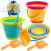 JOYIN 3 Packs Foldable Pail Bucket with Shovels & Mesh Bag, Collapsible Buckets Multi Purpose for Beach, Camping Gear, Beach Party, Fishing, and Fun Summer Activities (Yellow/Blue/Green) view 1