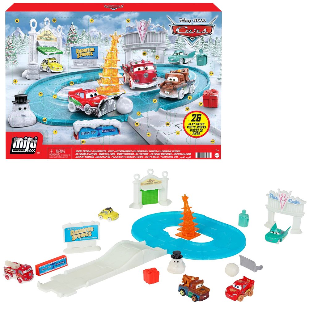 Disney Cars Toys Minis Advent Calendar Playset, One a Day Storytelling Racecar Accessories & Surprises, for Kids Age 3 Years and Older