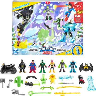 DC Super Friends Fisher-Price Imaginext Advent Calendar, 24 Mystery Toys Including Figures, Accessories and a Vehicle for Preschool Kids Multi