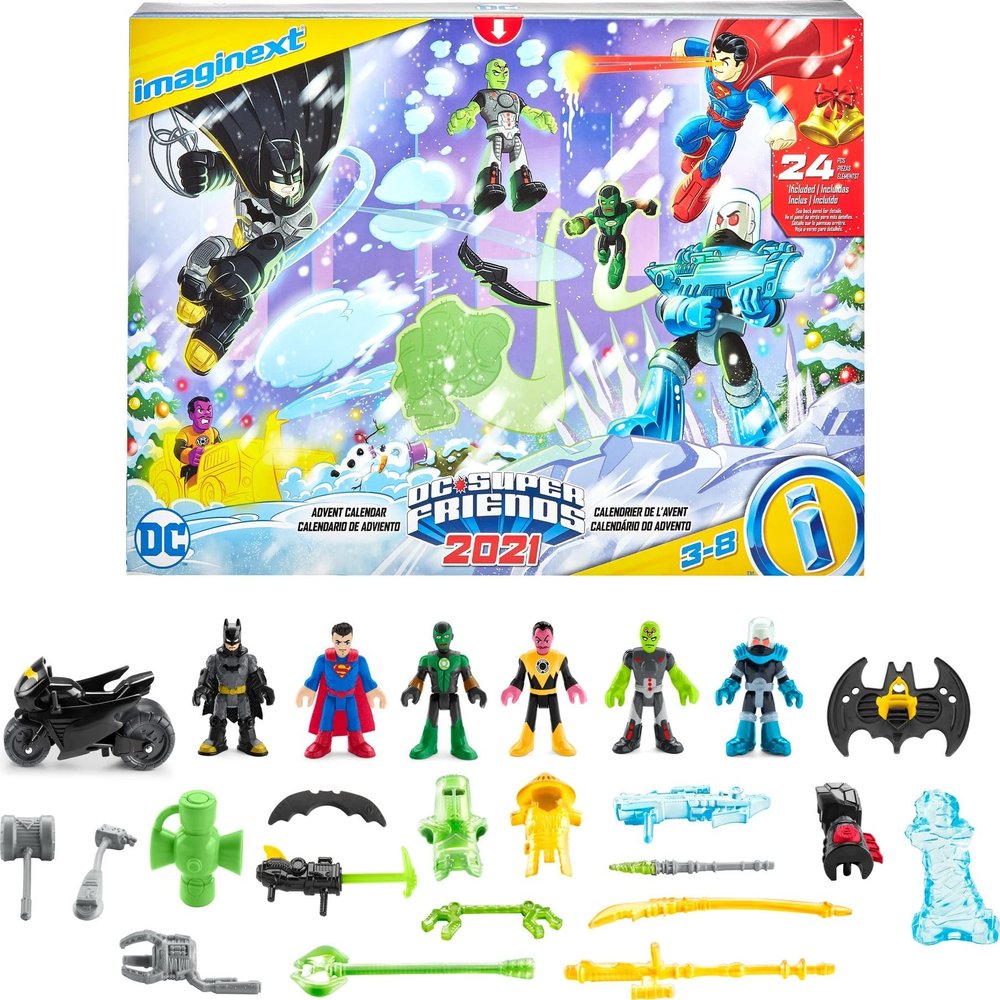 DC Super Friends Fisher-Price Imaginext Advent Calendar, 24 Mystery Toys Including Figures, Accessories and a Vehicle for Preschool Kids Multi