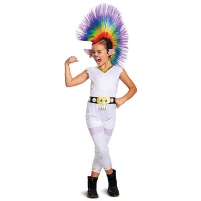 Disguise Queen Barb Trolls Costume, Trolls World Tour Rainbow Barb Costume for Kids with Headpiece, Deluxe Size Medium (7-8)