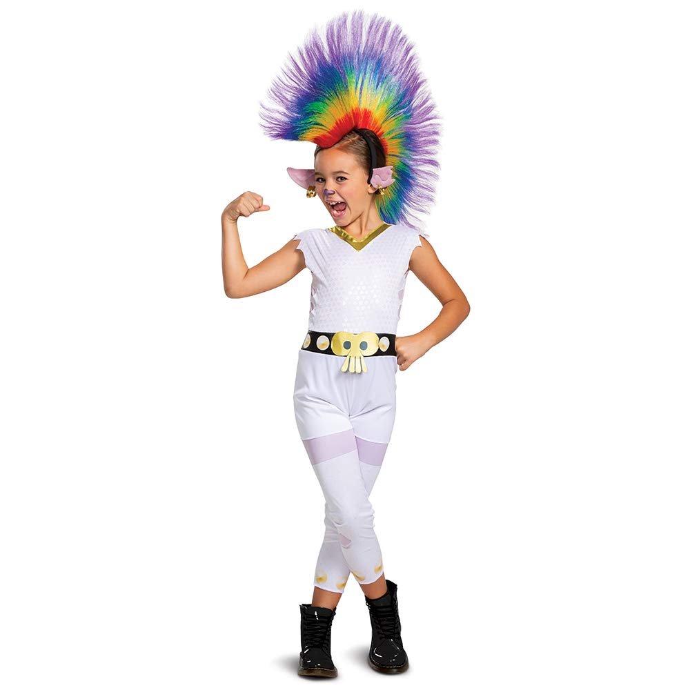 Disguise Queen Barb Trolls Costume, Trolls World Tour Rainbow Barb Costume for Kids with Headpiece, Deluxe Size Medium (7-8)