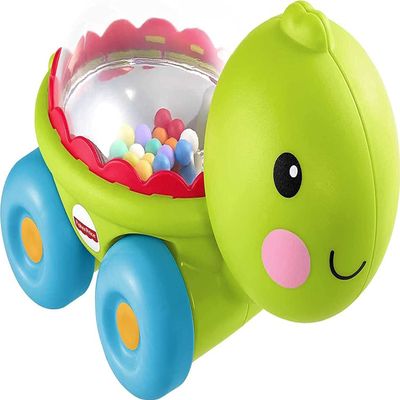 Fisher-Price Baby Crawling Toy Poppity Pop Turtle Push-Along Vehicle with Ball Popping Sounds for Infants Ages 6+ Months
