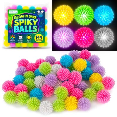 ArtCreativity 144 Pcs of Spiky Balls for Kids, Glow in The Dark Spiky Hedge Balls, Spike Ball Soft Sensory Balls in Various Vibrant Colors, Sensory Fidget Toys, Fun Birthday Party Favors
