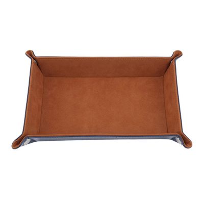 LIUCM Dice Tray Rectangle Foldable Dice Trays for Rolling Dice Games Metal Dice Rolling Tray PU Leather and Velvet,Brown