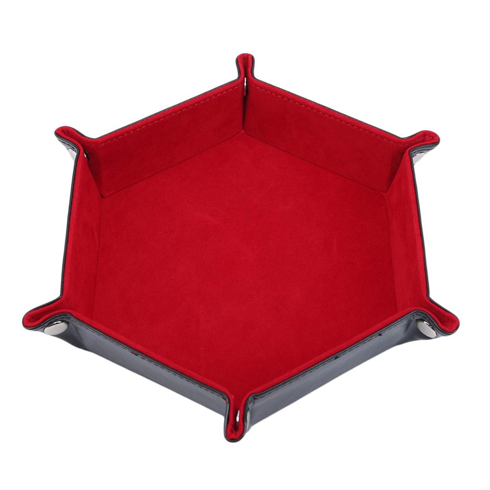 LIUCM Dice Tray Hexagon Foldable Dice Trays PU Leather Dice Holder for Rolling Dice Games Dice Rolling Tray,Red