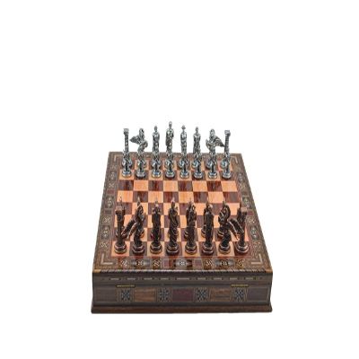 Antique Copper Medium Mythologic Pegasus Metal Chess Set for Adults,Handmade Pieces and Natural Solid Wooden Chess Board with Storage Inside (Rose)
