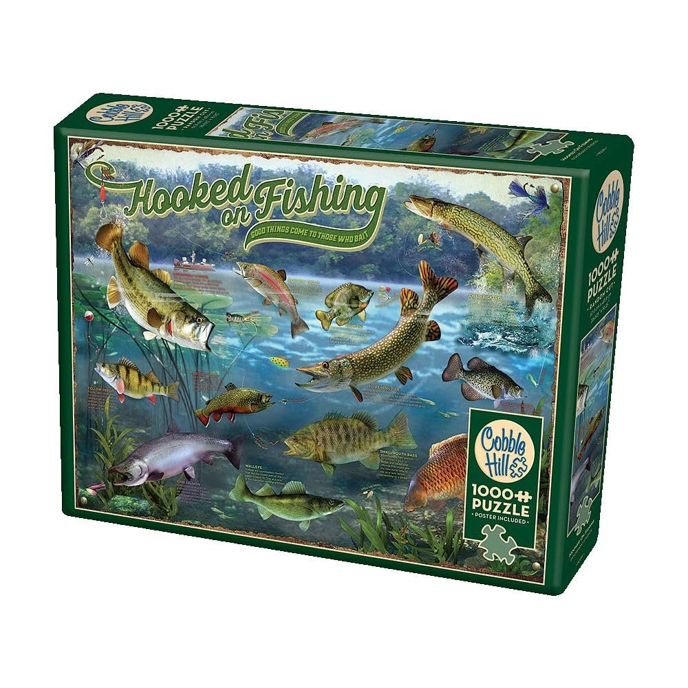 Cobble Hill 1000 Piece Puzzle - Hooked On Fishing - Sample Poster Included