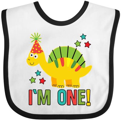 inktastic Dinosaur First Birthday 1 Year Old Baby Bib White and Black 3e4ce