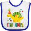 inktastic Dinosaur First Birthday 1 Year Old Baby Bib White and Royal 3e4ce view 1