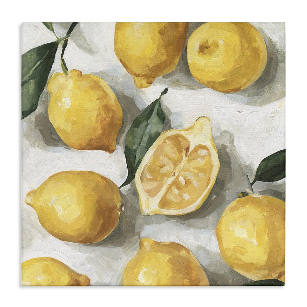 Stupell Industries Soft Yellow Citrus Lemon Pile Over White, Designed by Emma Caroline Canvas Wall Art, 24 x 24
