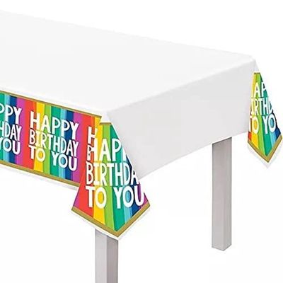 Amscan Vibrant Rainbow Wishes Plastic Table Cover - 54" x 102" (1 Pc.) - Durable & Easy-Clean Material - Perfect for Parties & Events