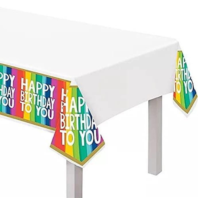 Amscan Vibrant Rainbow Wishes Plastic Table Cover - 54" x 102" (1 Pc.) - Durable & Easy-Clean Material - Perfect for Parties & Events
