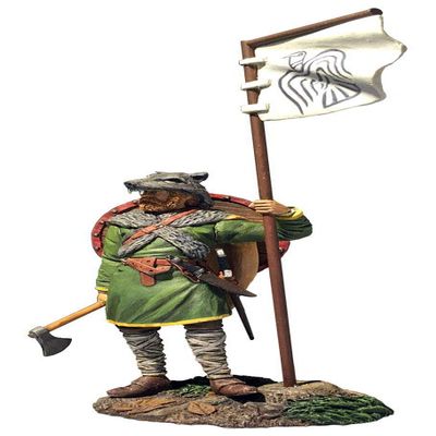 W. Britain's Wrath of The Northmen 62131 Arnlaug Viking with Raven Banner 1:30 Scale Pewter