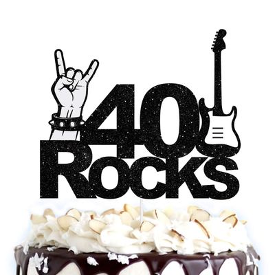 40 Rocks Happy Birthday cake topper Rock'n'Roll Theme Happy Birthday Party Decoration
