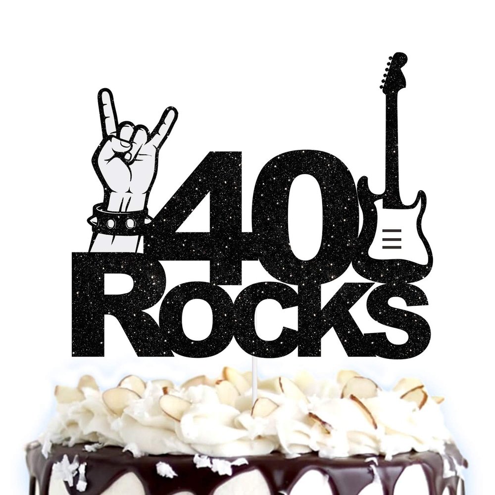 40 Rocks Happy Birthday cake topper  Rock'n'Roll Theme Happy Birthday Party Decoration
