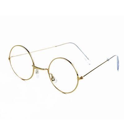 4E's Novelty Gold Metal Round Glasses, Fake Non Prescription Kids Circle Costume Glasses for Boys & Girls,100th Day of School Old Man Lady Dress Up Granny Accessories