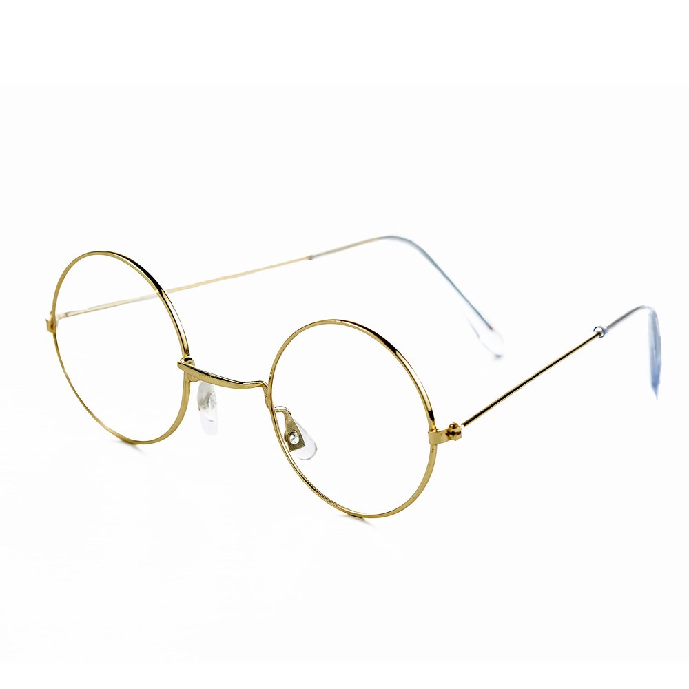 4E's Novelty Gold Metal Round Glasses, Fake Non Prescription Kids Circle Costume Glasses for Boys & Girls,100th Day of School Old Man Lady Dress Up Granny Accessories