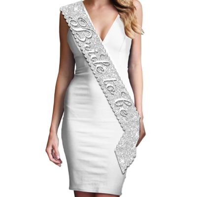 RhinestoneSash Bride To Be Sparkle Silver Sash - Premium BRIDAL Scalloped Sash for Bachelorette Party - Bridal Shower Decorations & Supplies - Silver Glitter Sash(Sclp B2B) Slv