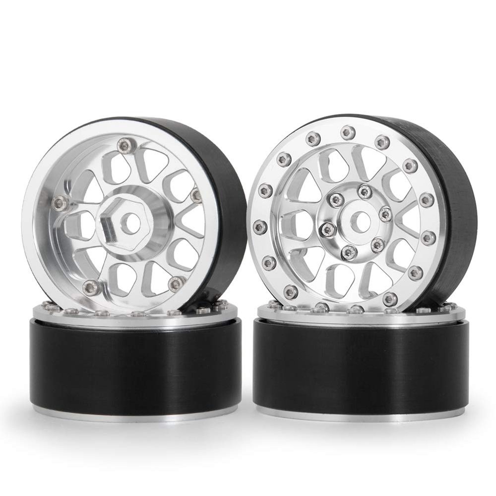 4pcs Alloy Beadlock 1.9" Wheel Rim for 1:10 RC AXIAL SCX10 D90 TRX4 CC01 (Silver)
