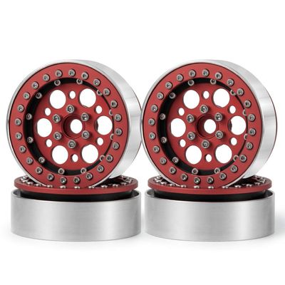 Aluminum Alloy 2.2" Beadlock Wheel Rims for 1/10 RC Rock Crawler Wraith TRX4 SCX10 D90, 4Pcs (Red & Black)