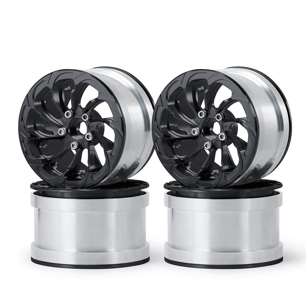 4Pcs Alloy 2.2" Metal Beadlock Wheels/Rims for 1/10 Scale AXIAL SCX10 D90 CC01 TRX4 RC Crawler Car (Black)