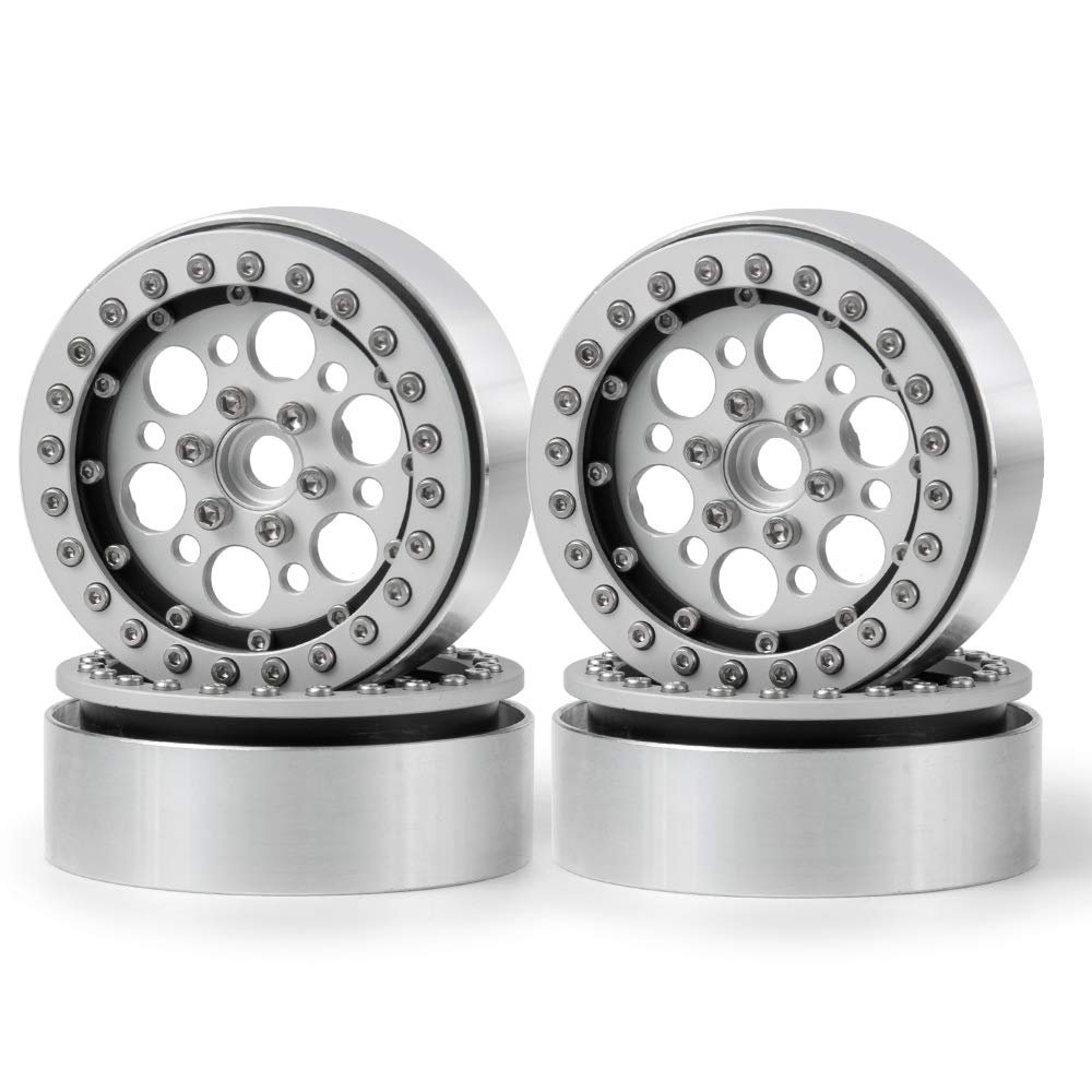 Aluminum Alloy 2.2" Beadlock Wheel Rims for 1/10 RC Axial Wraith 90018, 4Pcs (Silver+Black)