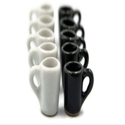 10-Piece Mini Coffee Mug & Tea Cup Set  Mixed Black & White Ceramic Miniature Drinkware for Kitchen Display, Food Styling, and Decorative Crafts No.113