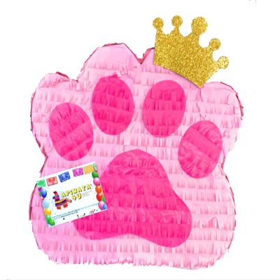 17" Tall Puppy Paw Piata with Gold Crown Puppy Themed Birthday Woof Woof Let's Pawty Princess Party Like An Animal Dog Party