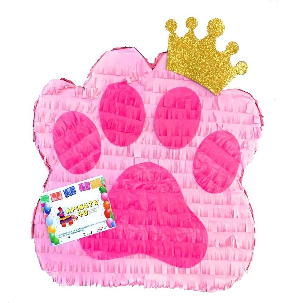 17" Tall Puppy Paw Piata with Gold Crown Puppy Themed Birthday Woof Woof Let's Pawty Princess Party Like An Animal Dog Party