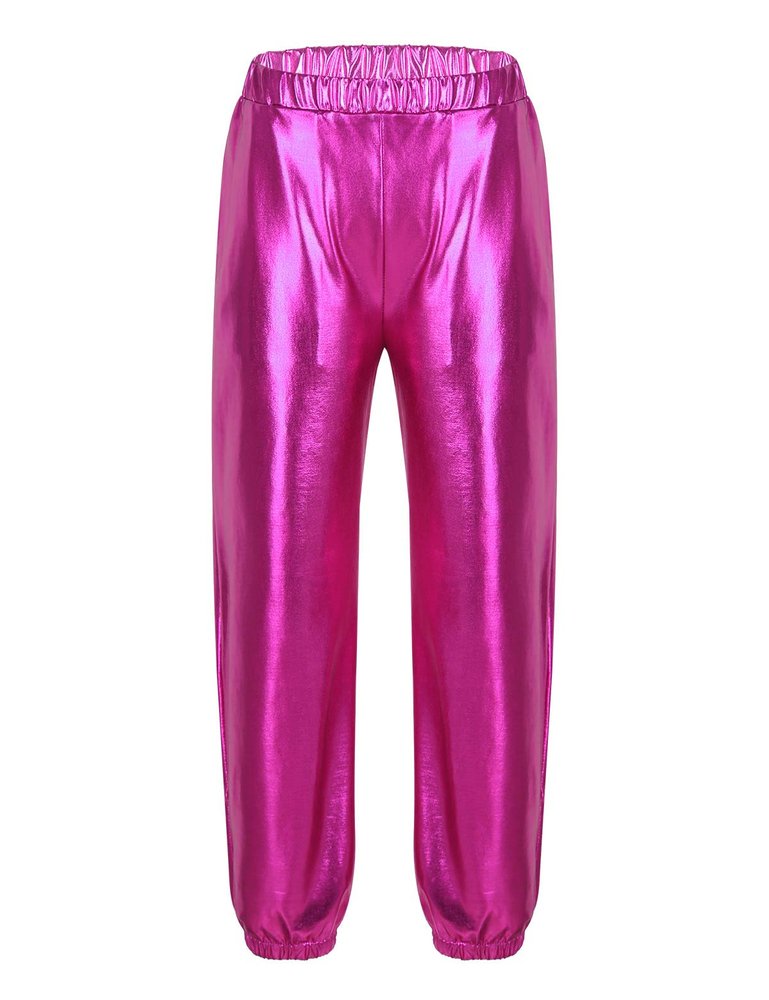 YEAHDOR Kids Girls Boys Sequins Hip Hop Jazz Dance Costumes Street Dance Pants Competition Trousers Metallic Rose_Red 8-10