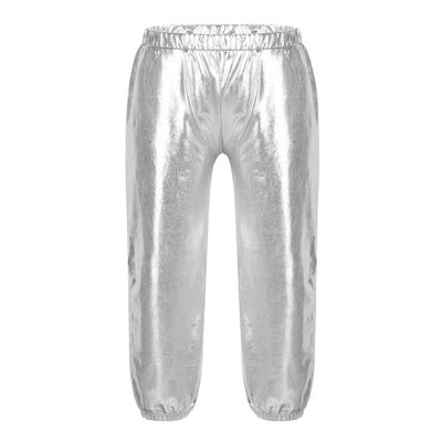 YEAHDOR Kids Girls Boys Sequins Hip Hop Jazz Dance Costumes Street Dance Pants Competition Trousers Metallic Silver 12-14