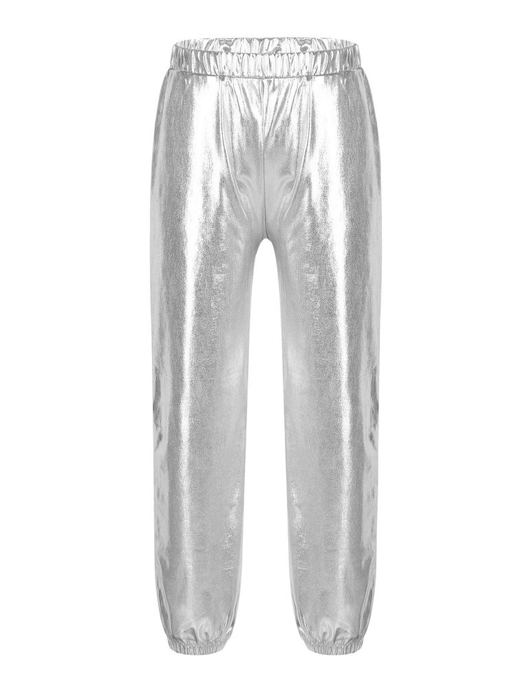 YEAHDOR Kids Girls Boys Sequins Hip Hop Jazz Dance Costumes Street Dance Pants Competition Trousers Metallic Silver 8-10