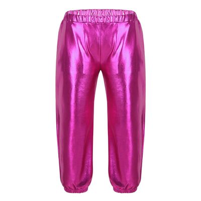 YEAHDOR Kids Girls Boys Sequins Hip Hop Jazz Dance Costumes Street Dance Pants Competition Trousers Metallic Rose_Red 12-14