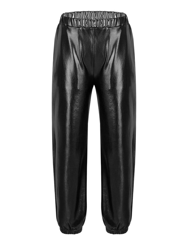 YEAHDOR Kids Girls Boys Sequins Hip Hop Jazz Dance Costumes Street Dance Pants Competition Trousers Metallic Black 8-10