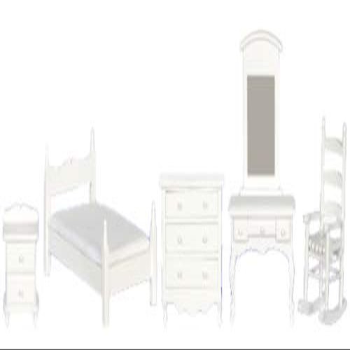 Dollhouse White Wood Single Bedroom Furniture Set Miniature with Rocking Chair