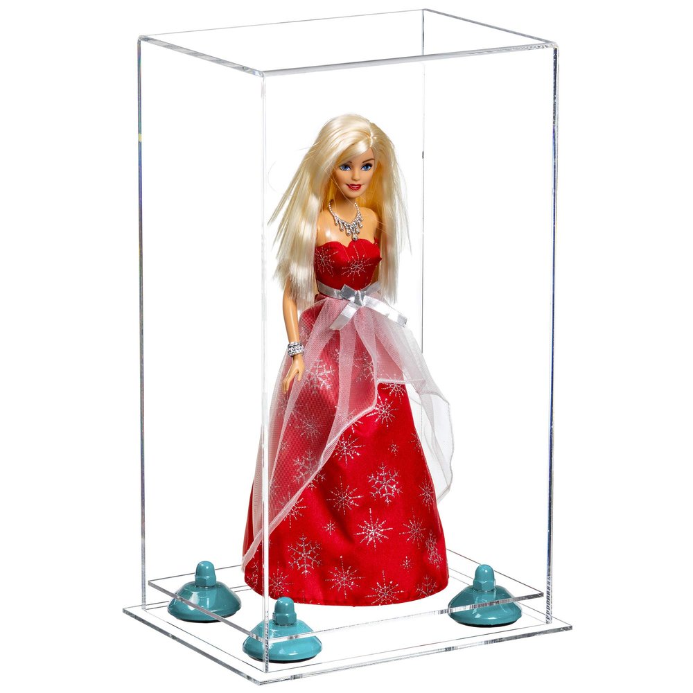 Better Display Cases Acrylic Versatile Display Case with Clear Case, Light Blue Risers and Clear Base - 8" x 6" x 14" (A092/V18)