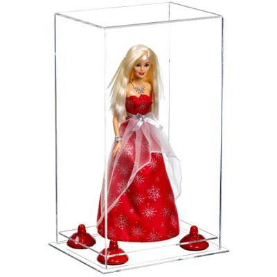 Better Display Cases Acrylic Versatile Display Case with Clear Case, Red Risers and Clear Base - 8" x 6" x 14" (A092/V18)