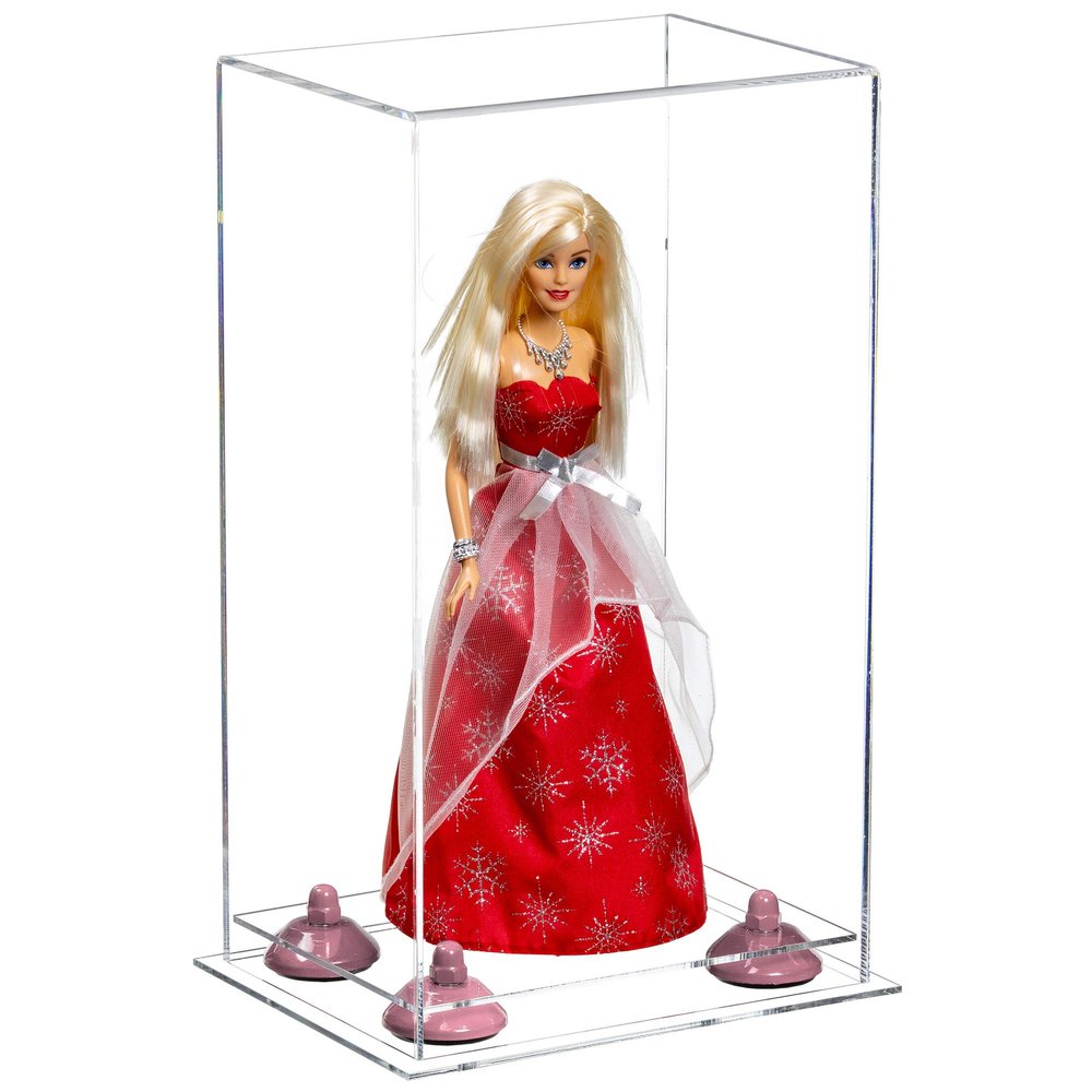 Better Display Cases Acrylic Versatile Display Case with Clear Case, Pink Risers and Clear Base - 8" x 6" x 14" (A092/V18)