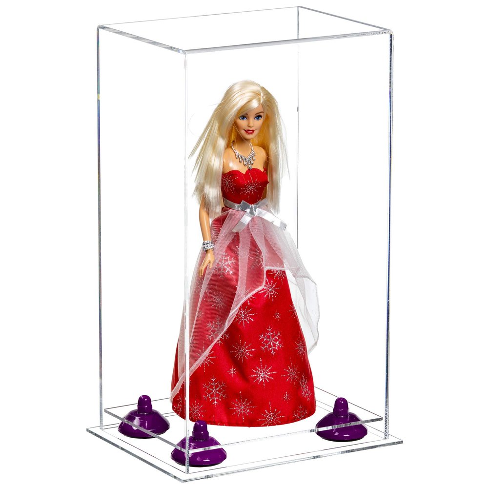 Better Display Cases Acrylic Versatile Display Case with Clear Case, Purple Risers and Clear Base - 8" x 6" x 14" (A092/V18)