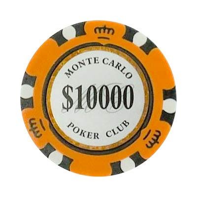 10000 Ten Thousand Dollar Monte Carlo Smooth 14 Gram Poker Chips - 100 Poker Chips (Orange)