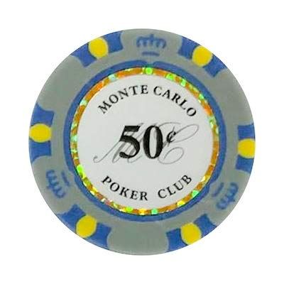 50 Cents Monte Carlo Smooth 14 Gram Poker Chips - 100 Poker Chips (Grey)